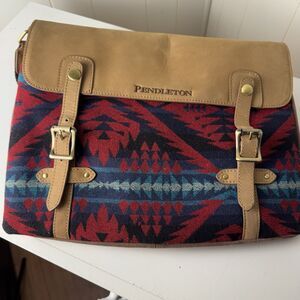 Pendleton Laptop Messenger Bag Wool Aztec & Leather